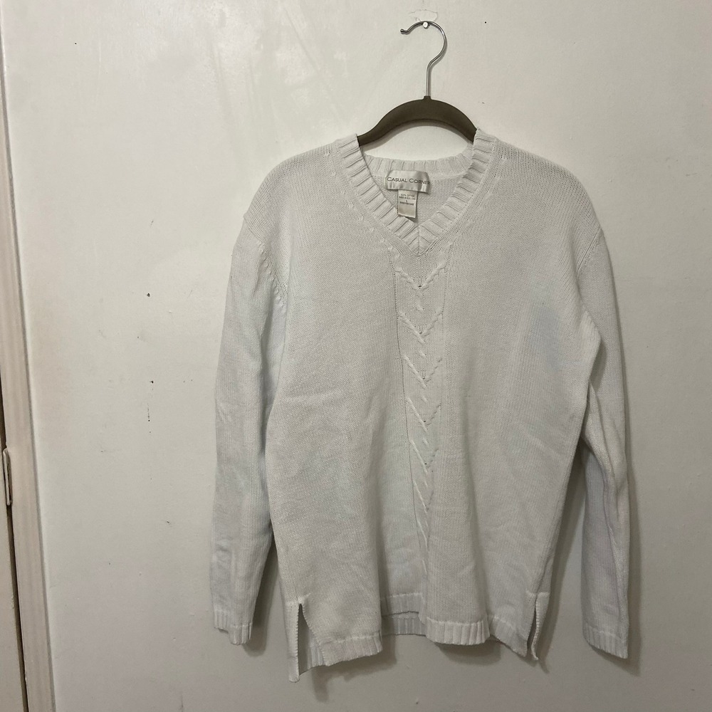 CASUAL CORNER Vintage White Cotton Cable Knit 100% Cotton Sweater Women's Size L